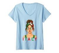 Womens Brunette Italian Girl Italy Flag Italian Girlfriend Wife V-Neck T-Shirt