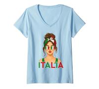 Womens Brunette Italian Girl Italy Flag Italian Girlfriend Wife V-Neck T-Shirt