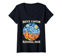 Women's Bryce Canyon National Park Van Gogh Hoodoos Night Sky V-Neck T-Shirt