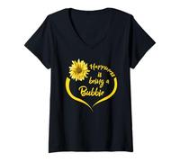 Women's Bubbie Gift: Happiness is Being A Bubbie V-Neck T-Shirt