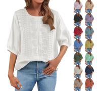 Women's Bubble Hem Tops Summer Retro 3/4 Sleeve Tunic Top Loose Baggy T-Shirts Plus Size Lightweight Linen Flowy Boho Tee Blouse My Orders UK 2024