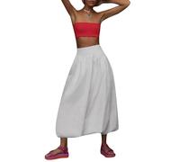 Women's Bubble Maxi Skirt Casual Elastic Waist Low Rise Flowy A Line Long Skirt Summer Ruffle Balloon Skirt with Pockets (White, L)
