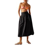Women's Bubble Maxi Skirt Casual Elastic Waist Low Rise Flowy A Line Long Skirt Summer Ruffle Balloon Skirt with Pockets (Black, S)