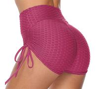 Womens Bubble Ruched Shorts High Waisted Tie Yoga Leggings Honeycomb Texture Butt Lift Athletic Running Shorts Solid Color Tummy Control Cycling Shorts Seamless Workout Yoga Running Shorts