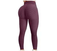 Womens Bubble Textured Butt Lifting Leggings High Elastic Waist Tummy Control Yoga Pants Stretch Anti Cellulite Gym Leggings Honeycomb Running Tights for Sports Yoga Fitness