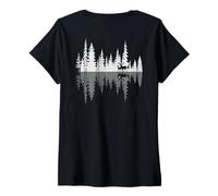 Womens Buck Doe Walking Through Forest Deer Reflection Wilderness V-Neck T-Shirt