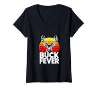 Women's Buck Fever Deer Hunting Vintage Sunset Scene V-Neck T-Shirt