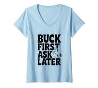 Women's Buck First Ask Later Funny Horse Lover V-Neck T-Shirt