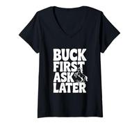 Women's Buck First Ask Later Funny Horse Lover V-Neck T-Shirt
