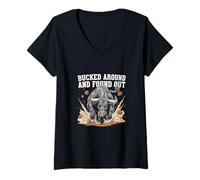 Women's Bucked Around and Found Out Bull Rider Rodeo V-Neck T-Shirt
