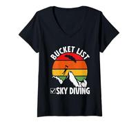 Womens Bucket List Sky Diving Vintage Skydiving Parachuting Skydive V-Neck T-Shirt