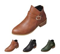 Womens Buckle Ankle Boots Womens Western Ankle Boots With Side Zip Pointed Toe Low Block Boot Comfort Walking Booties For Daily Wear & Winter Transition Booties Chunky Heel Western Style Boot