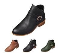 Womens Buckle Ankle Boots Womens Western Ankle Boots With Side Zip Pointed Toe Low Block Boot Comfort Walking Booties For Daily Wear & Winter Transition Booties Chunky Heel Western Style Boot