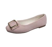 Womens Buckle-Embellished Low Heel Ballet Flats Casual Wide Width Light Weight Pumps Dolly Shoes Slip On Comfortable Ladies Footwear for Everyday (Pink, 5)