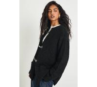 Womens Buckle Fastening Knitted Jacket - Black - L, Black