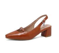 Womens Buckle Slingback Chunky Heel Pumps Court,Ladies Memory Foam Comfortable Pointed Closed Toe Sandals Dressy Casual Trendy Business Fancy Office Teacher Evening Shoe (Brown,8)
