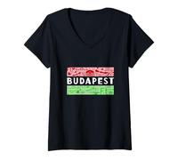 Womens Budapest Hungary Symbols And Landmarks Travel Souvenir V-Neck T-Shirt