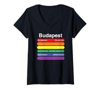 Womens Budapest Pride Rainbow Flag Colour Metro Railway Lines V-Neck T-Shirt