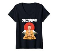 Womens Buddha Meditation Japan Okinawa V-Neck T-Shirt