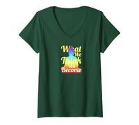 Women's Buddha Quote Mindfulness Zen What We Think We Become V-Neck T-Shirt