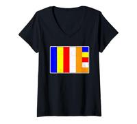 Womens BUDDHIST FLAG SYMBOL BUDDHISM V-Neck T-Shirt