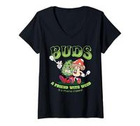 Womens Buds A Friend with Weed Mushroom Marijuana Stoner Funny V-Neck T-Shirt