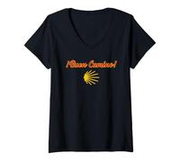 Women's Buen Camino de Santiago Scallop Shell Pilgrim Design V-Neck T-Shirt