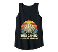 Womens Buen Camino De Santiago Shell Vintage Pilgrim Spain Tank Top, Women, Black, Large
