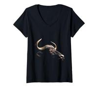 Womens Buffalo Head Wild Animal Ranch America Art V-Neck T-Shirt
