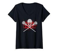 Womens Buffalo Plaid Boys Lacrosse Christmas Matching Family Pajama V-Neck T-Shirt