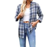 Women's Buffalo Plaid Flannel Shirts Long Sleeve Collar Button Down Retro Blouses Tops