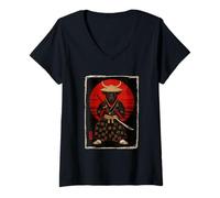 Womens Buffalo Samurai Japanese Warrior Animal Art V-Neck T-Shirt