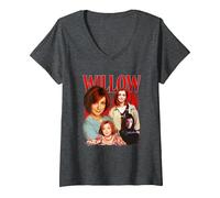 Women's Buffy The Vampire Slayer Iconic Willow Collage 90s Big Logo V-Neck T-Shirt, Dark Heather Grey, XX-Large