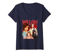 Women's Buffy The Vampire Slayer Iconic Willow Collage 90s Big Logo V-Neck T-Shirt, Navy Blue, Large