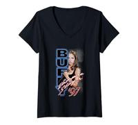 Womens Buffy The Vampire Slayer Vintage '97 Split Buffy Portrait V-Neck T-Shirt