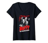 Womens Buffy the Vampire Slayer Vintage Horror Poster TV Show V-Neck T-Shirt