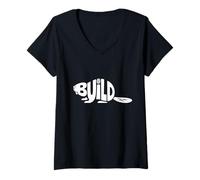 Womens Build Beaver Word Art - Maker, Engineer & Hard Work Design V-Neck T-Shirt