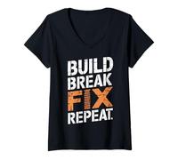 Women's Build Break Fix Repeat Mechanic Bike Builder V-Neck T-Shirt