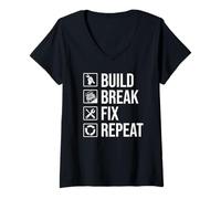 Womens Build Break Fix Repeat-Off Loading, Overlanding V-Neck T-Shirt