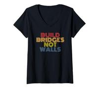 Womens Build Bridges Not Walls retro 70s vintage V-Neck T-Shirt