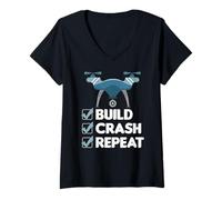 Womens Build Crash Repeat Drone Builder Tech Fails V-Neck T-Shirt