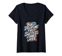 Women's Build Discipline First, Success Comes Later - Motivation V-Neck T-Shirt