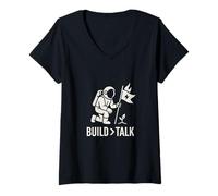 Womens Build Greater Than Talk Astronaut Symbol Art V-Neck T-Shirt