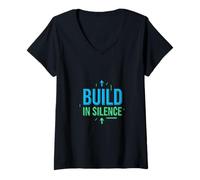 Women's Build in Silence Success Mindset Motivation Graphic V-Neck T-Shirt