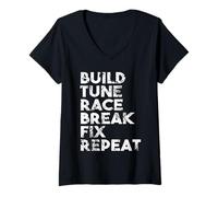 Women's Build Tune Race Break Fix Repeat Car Enthusiast V-Neck T-Shirt