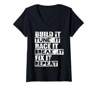 Women's Build Tune Race Break Fix Repeat Car Enthusiast V-Neck T-Shirt