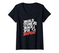 Women's Build Tune Race Fix Repeat Car Tuning Racing V-Neck T-Shirt