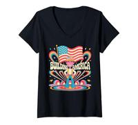 Womens Building America Construction Worker 4th of July V-Neck T-Shirt
