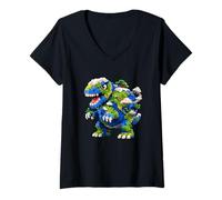 Women's Building Block T-Rex Earth Day Dinosaur Brick Builder V-Neck T-Shirt