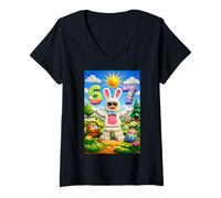 Women's Building Bricks Easter Eggs Funny Rabbit Six Seven 67 Meme V-Neck T-Shirt